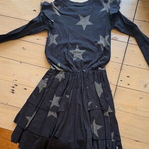 nununu Black Star-Print Long Sleeve Tiered Dress